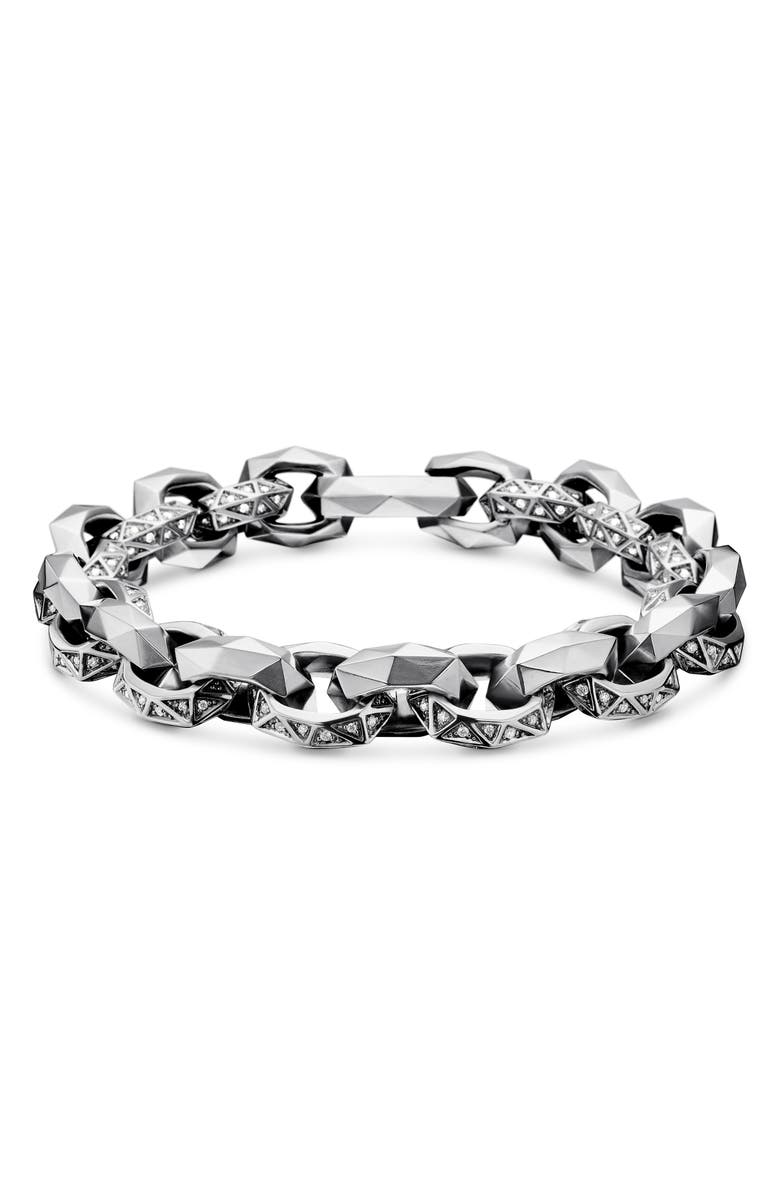 David Yurman Torqued Faceted Link Bracelet in Sterling Silver with Diamonds, 11.6mm, Main, color, 