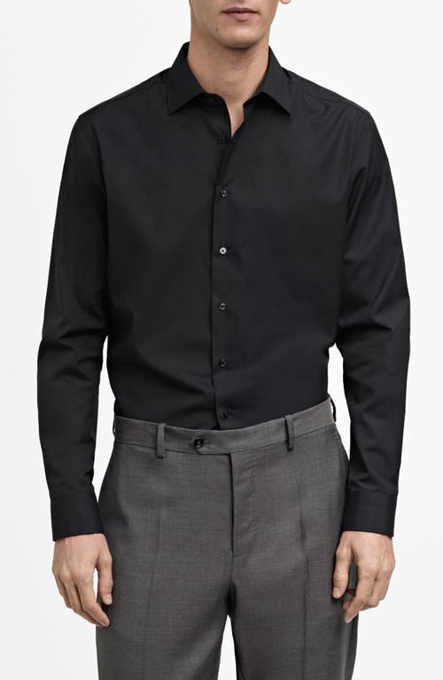 Mango Slim Fit Cotton Poplin Button-up Shirt In Black