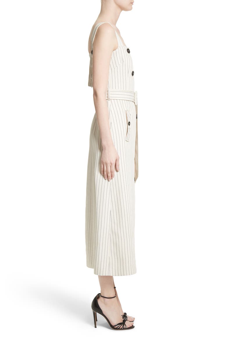 Audrey Button Detail Pinstripe Dress, Alternate, color, SAND