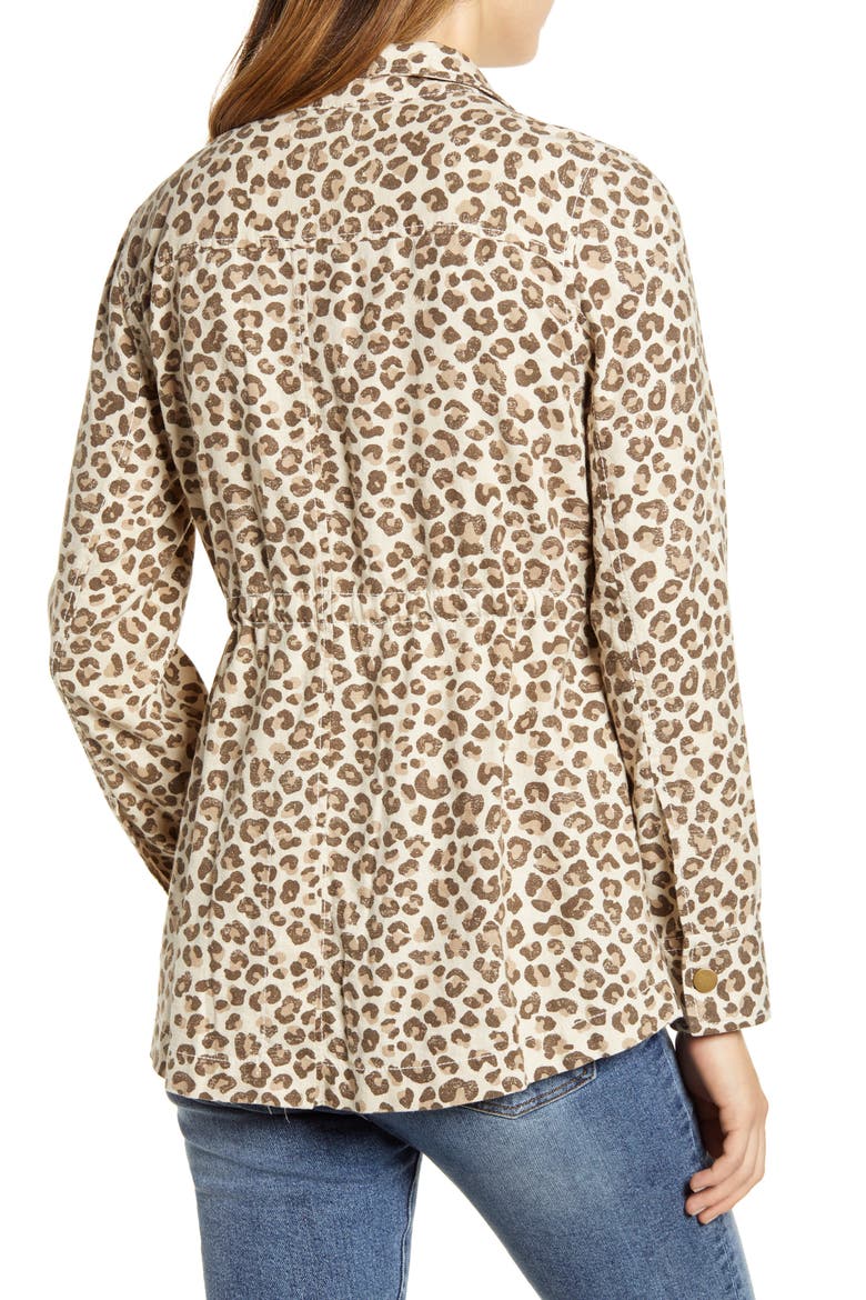 Cinch Waist Linen Blend Utility Jacket, Alternate, color, BEIGE OYSTER LEOPARD DISTRESS