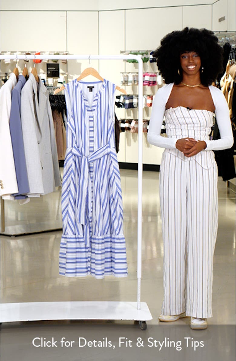 Tie Front Stripe Stretch Cotton Blend Midi Sundress, sales video thumbnail