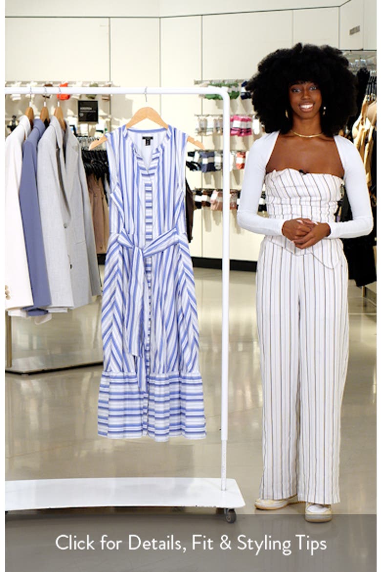 Tie Front Stripe Stretch Cotton Blend Midi Sundress video