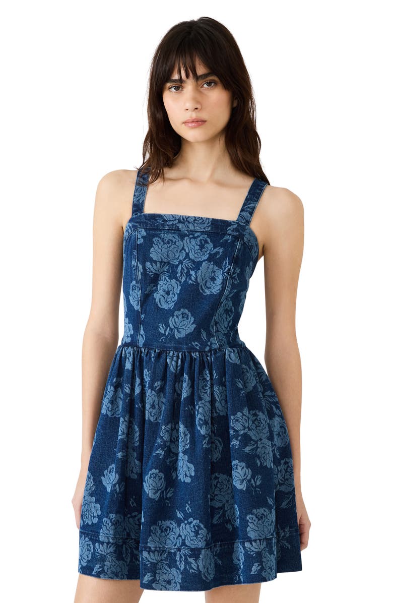 Steve Madden Kiona Floral Print Denim Minidress, Alternate, color, Rose Frost