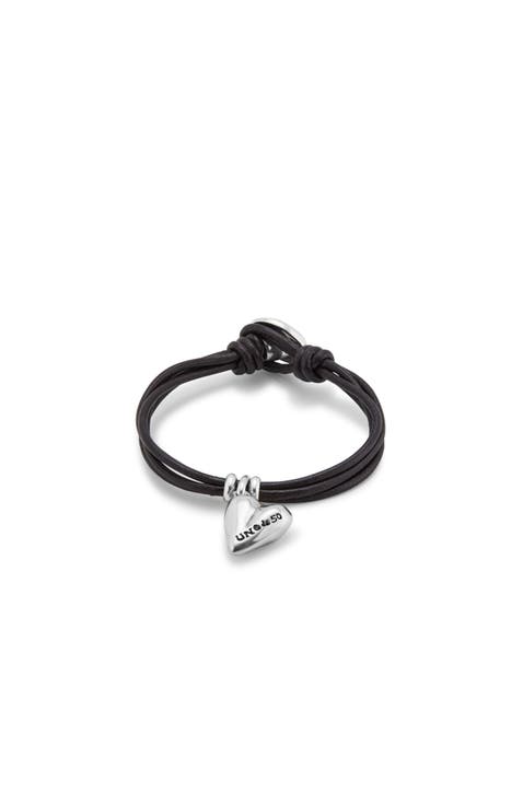 Leather bracelet with a sterling silver-plated heart charm