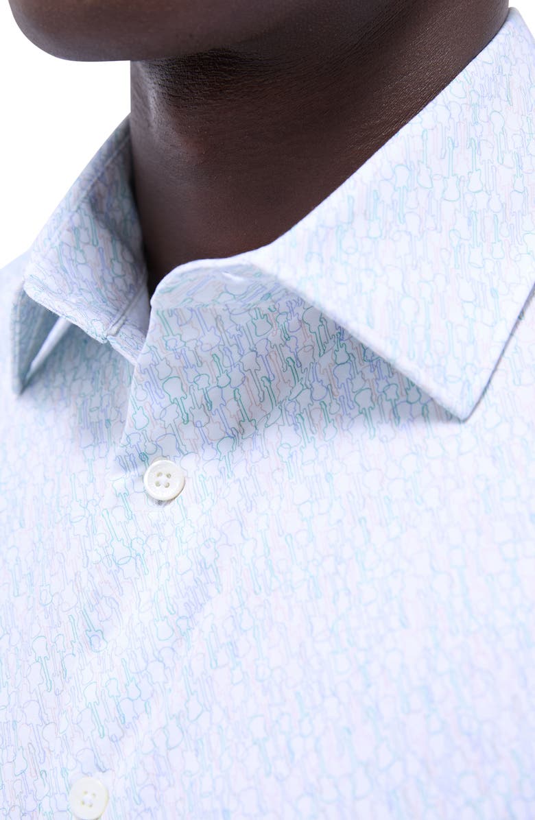 Bugatchi Milo OoohCotton<sup>®</sup> Guitar Print Short Sleeve Button-Up Shirt, Alternate, color, Menthol