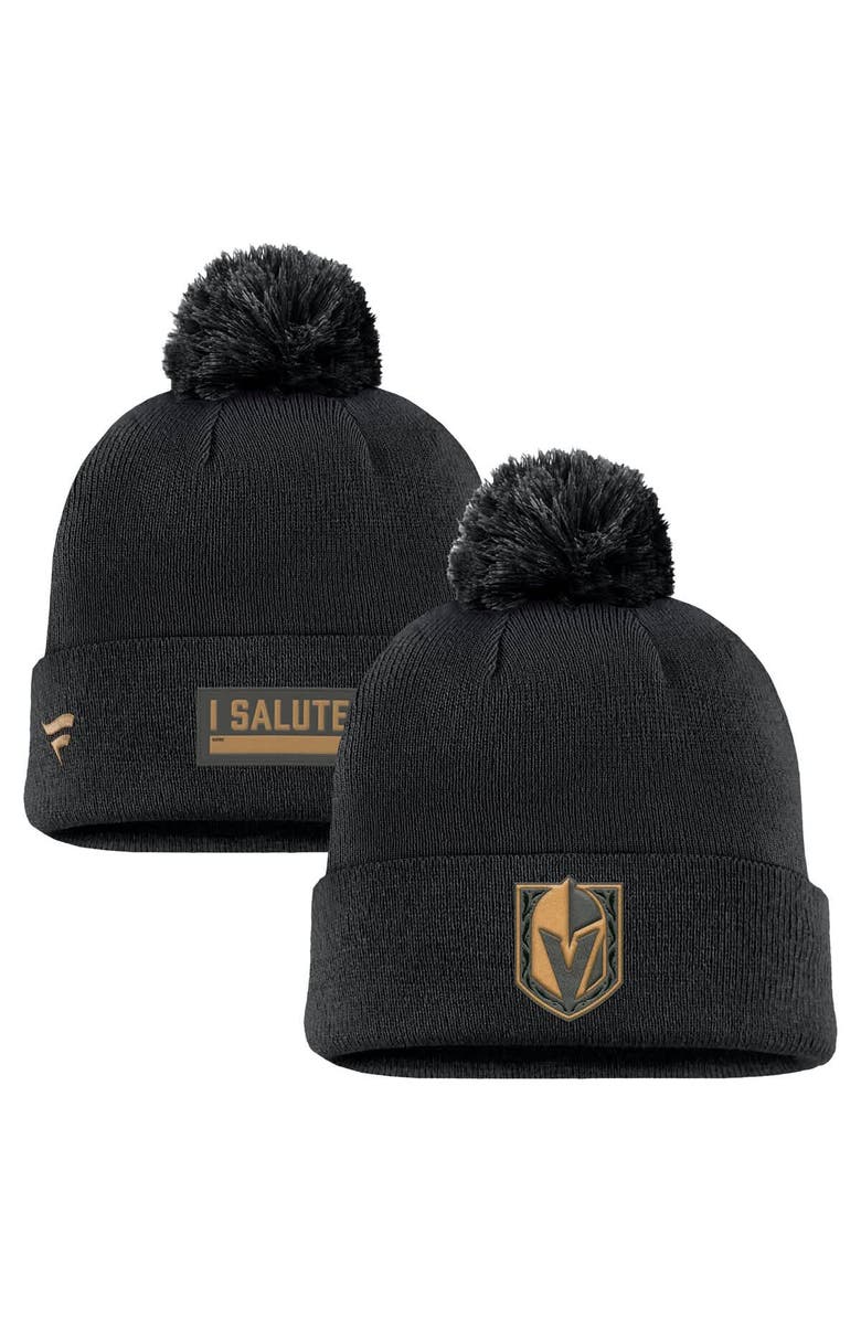 FANATICS Men's Fanatics Black Vegas Golden Knights Military Appreciation Cuffed Knit Hat with Pom, Main, color, Black