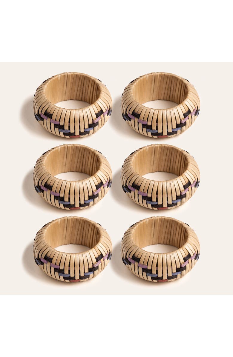 Zsa Zsa Zsu Lotus Wood Napkin Ring Set Of 6, Main, color, Red