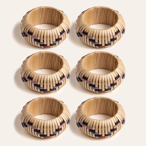 Lotus Wood Napkin Ring Set Of 6