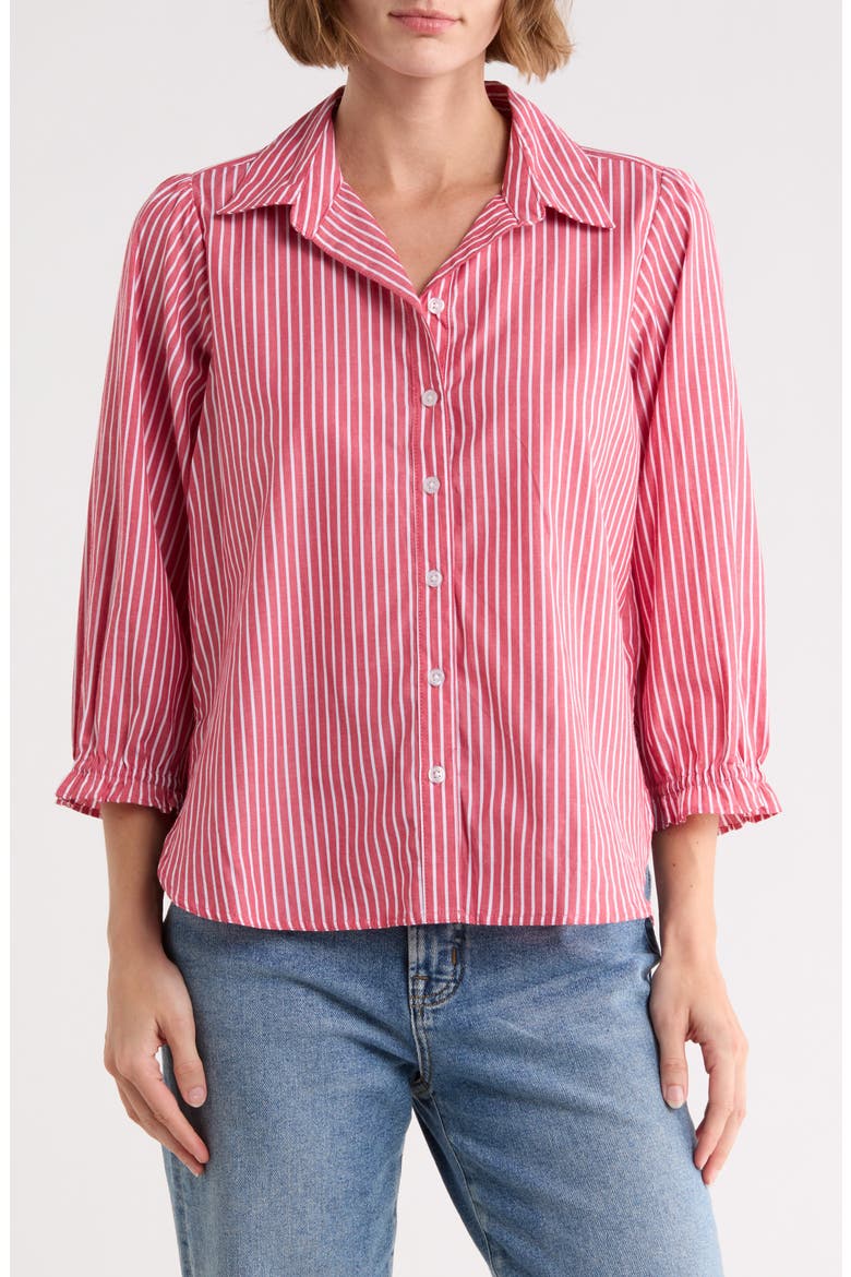 Sunset Striped Button Down Shirt, Main, color, CURRANT RED
