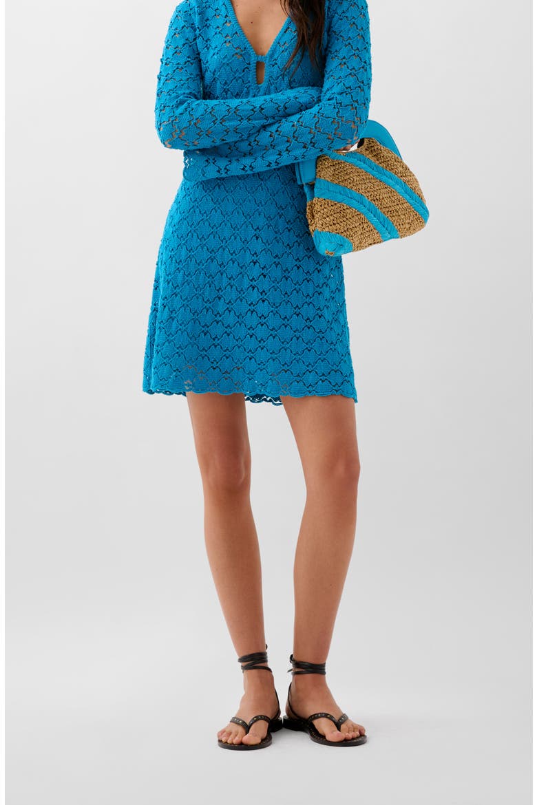 Star Guipour Dress, Alternate, color, Turquoise