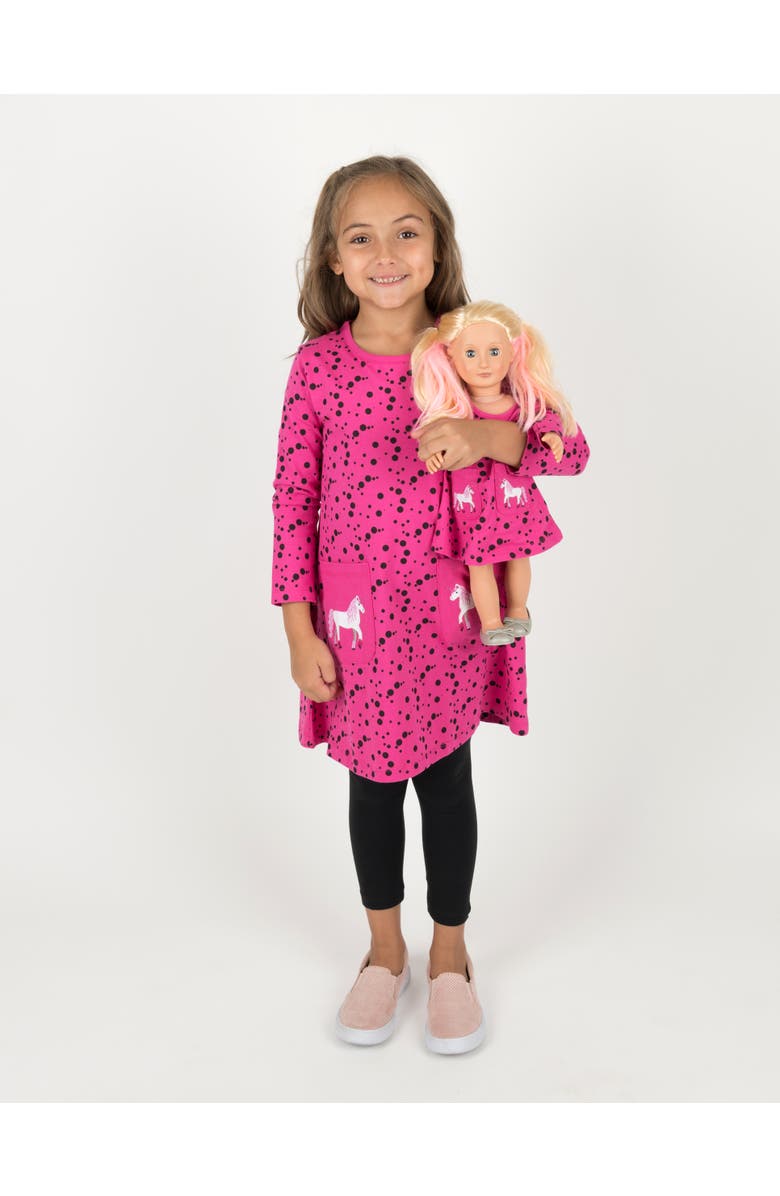 Leveret Girls Cotton Dress with Matching Doll Dress, Printed Design, Main, color, Dots With Pocket