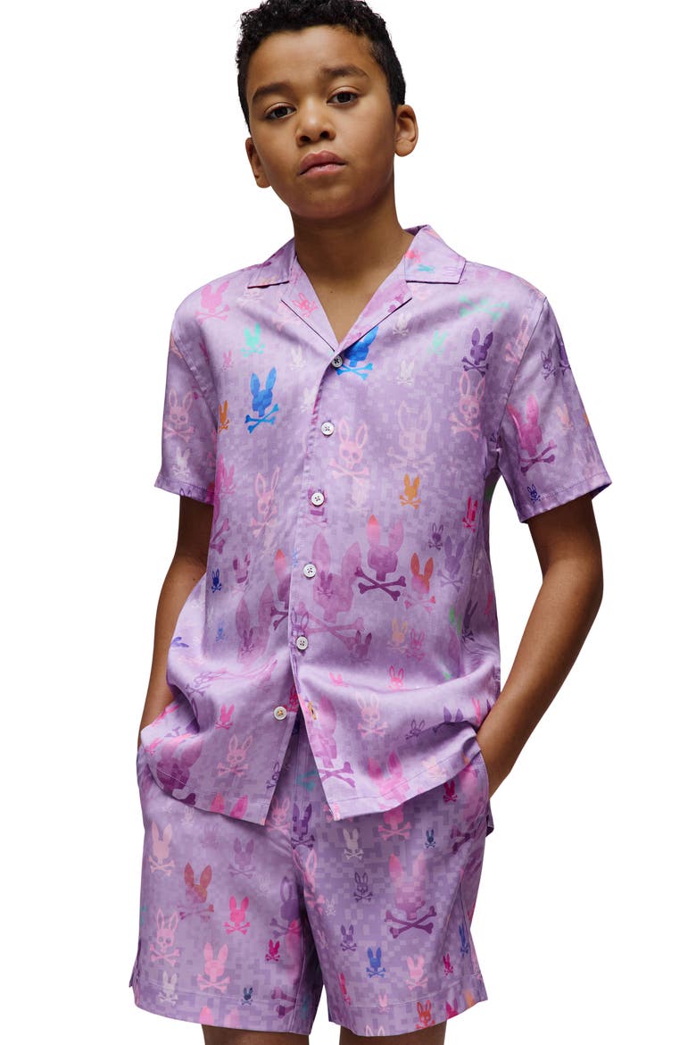 Kids' Bunny Print Camp Shirt, Alternate, color, LAVENDULA
