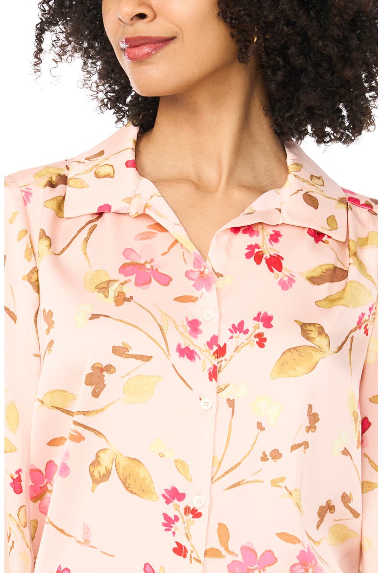 Floral Print Ruffle Trim Shirt, Alternate, color, COZY PEACH