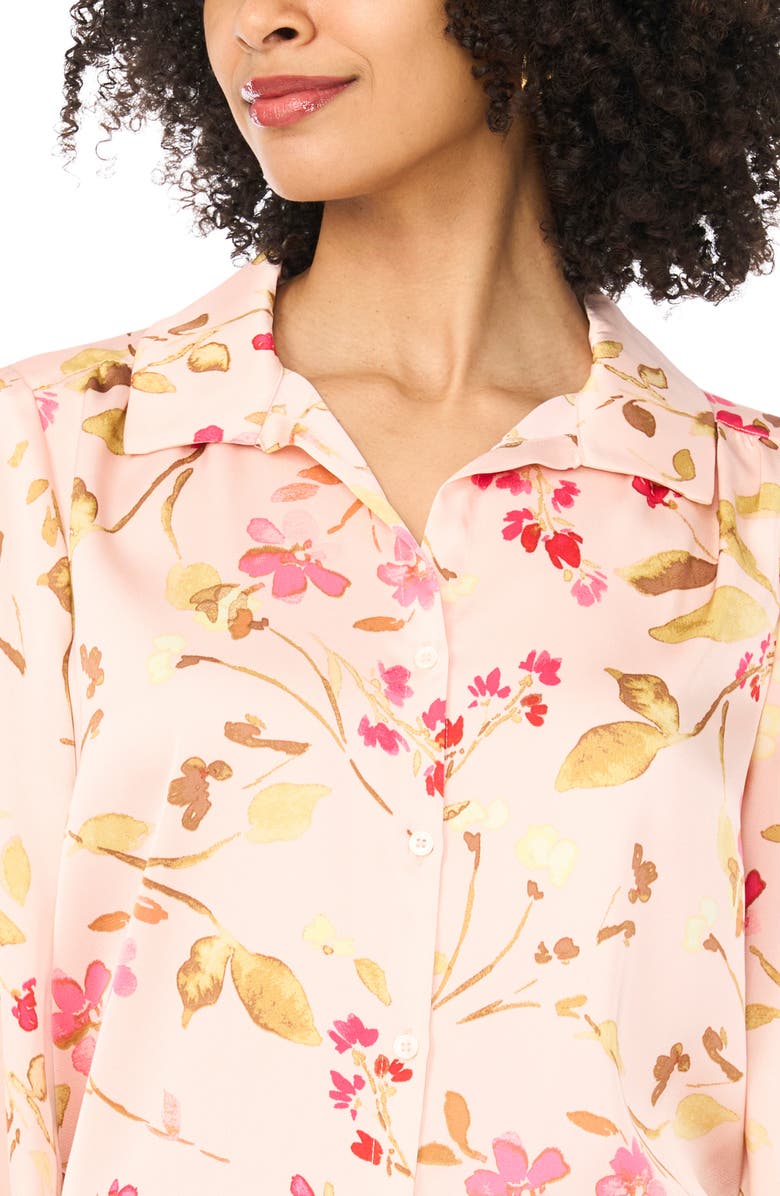 Vince Camuto Floral Print Ruffle Trim Shirt, Alternate, color, Cozy Peach