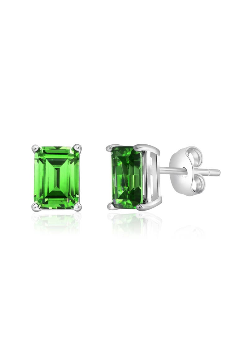 Sterling Silver Emerald Cut Studs, Main, color, Green