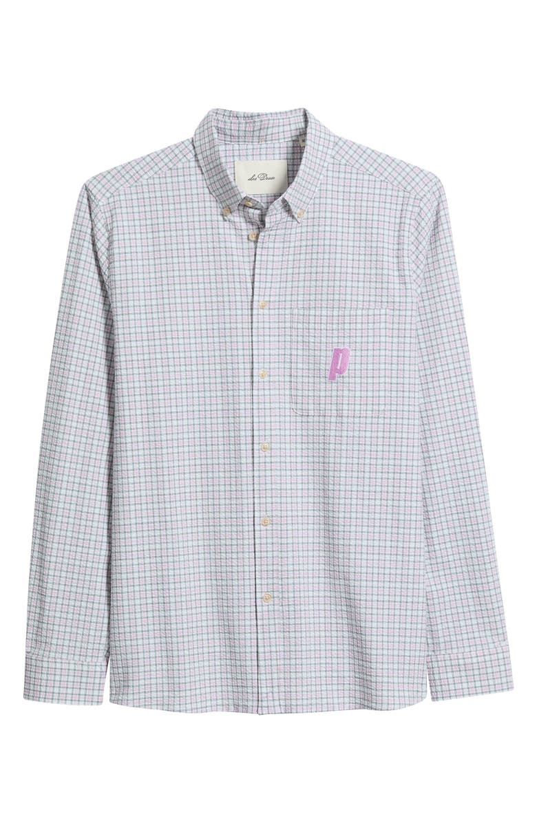 Les Deux x Prince Check Cotton Seersucker Button-Down Shirt, Main, color, Ivory