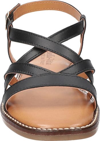 Bella Vita Women's Ode-Italy Flat Leather Sandal - Made In Italy, Whiskey Color, Size 9