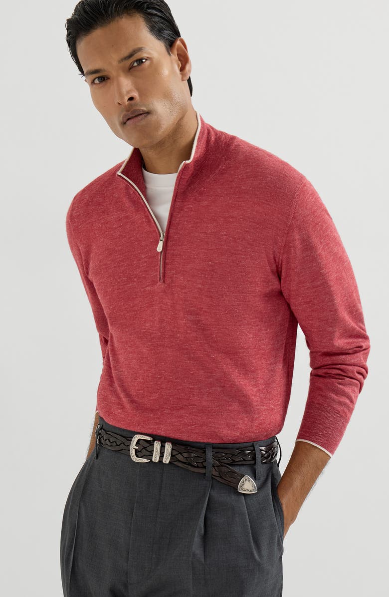 Brunello Cucinelli Sweater with half zipper, Alternate, color, Strawberry