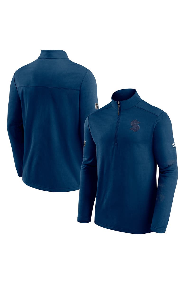 FANATICS Men's Fanatics Branded Deep Sea Blue Seattle Kraken Authentic Pro Travel and Training Quarter-Zip Jacket, Alternate, color, Navy