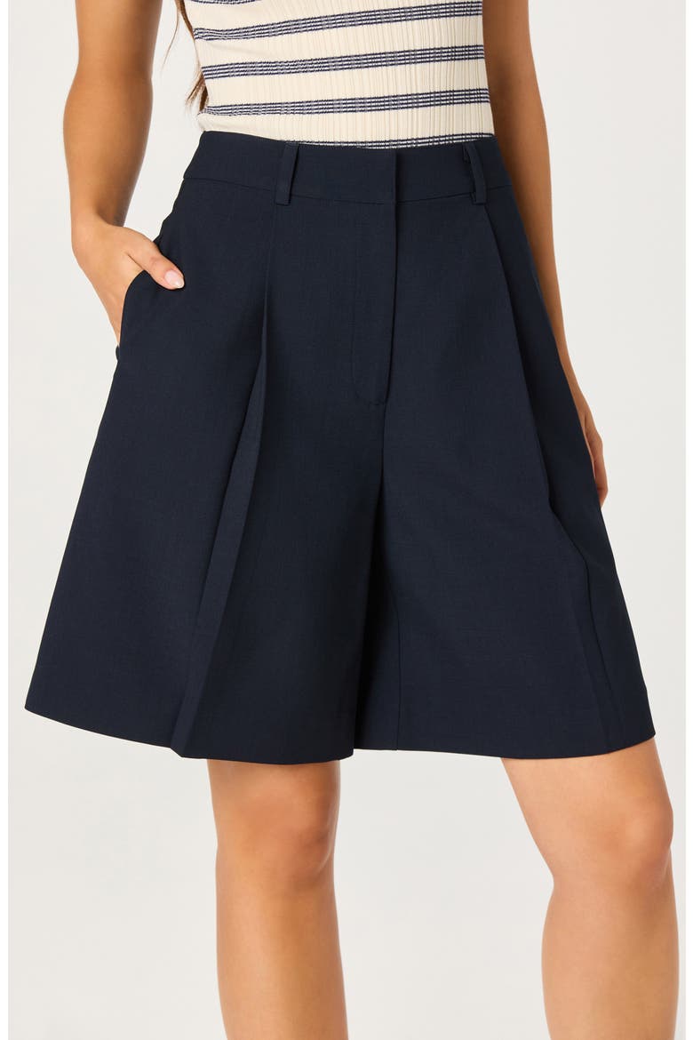 Quillie Pleated Bermuda Shorts, Alternate, color, NAVY