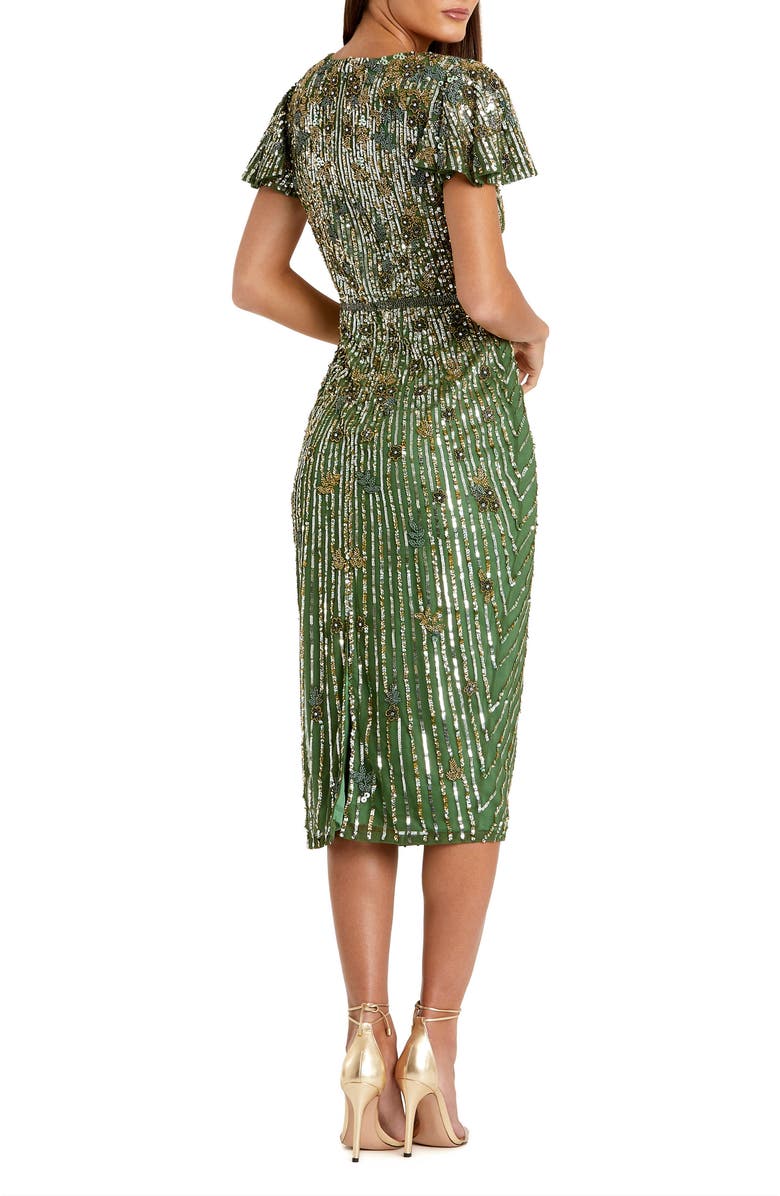 Mac Duggal Women's Embellished Faux Wrap Flutter Sleeve Dress, Alternate, color, Sage