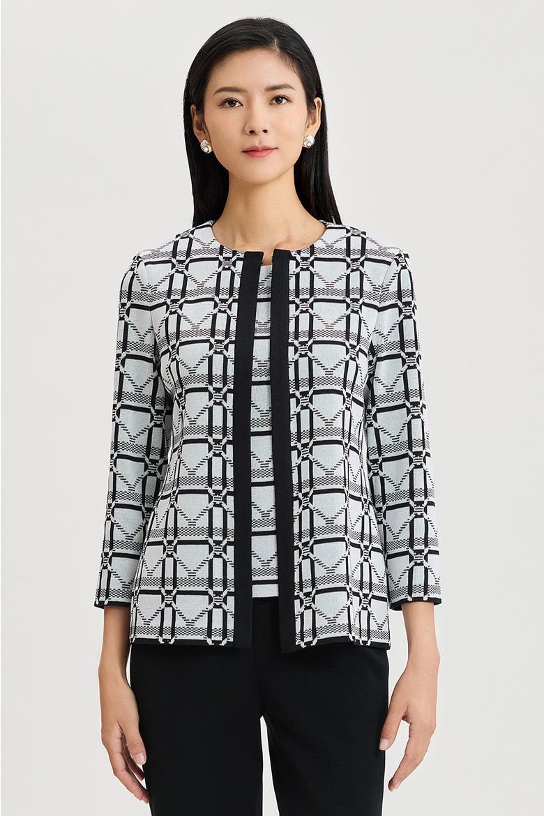 Heritage Monochrome Geometric Knit Jacket, Alternate, color, Ivory/Black