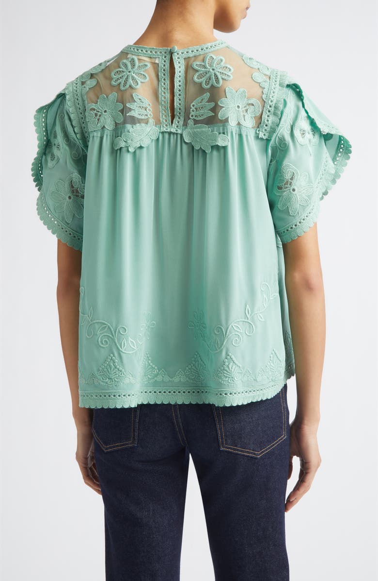 Ulla Johnson Alma Illusion Silk Top, Alternate, color, Arctic