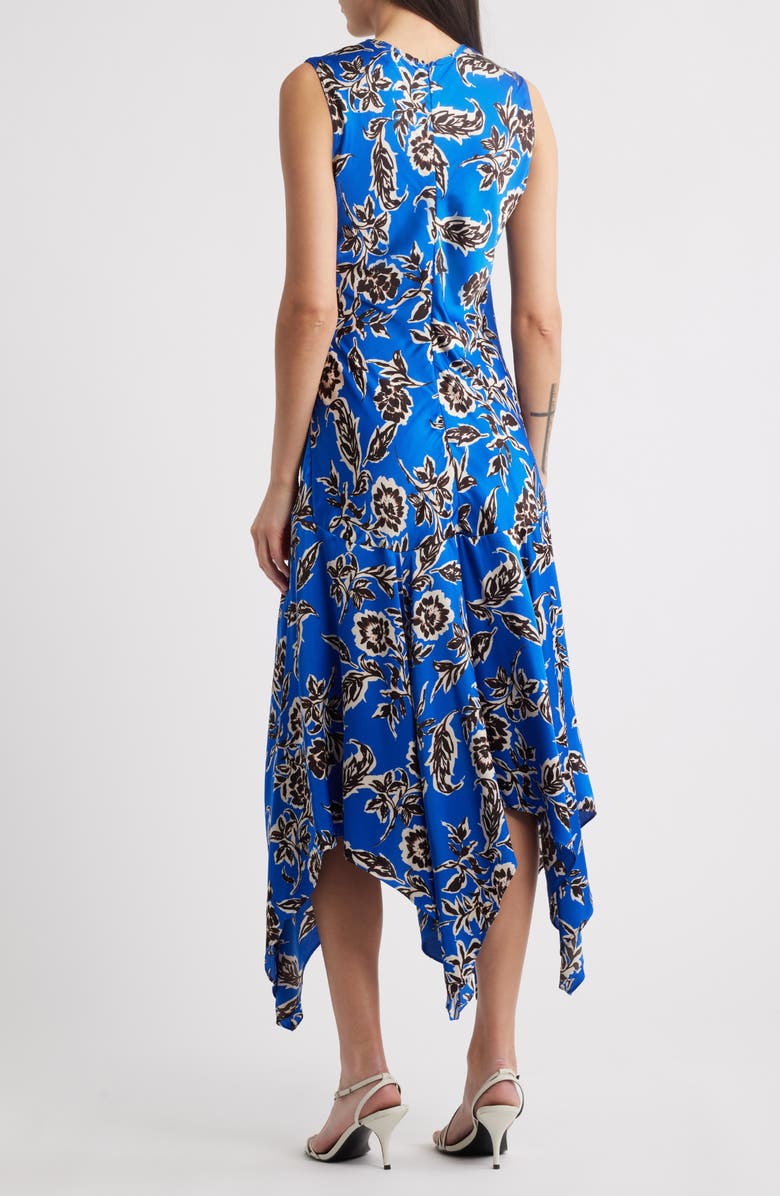 MELLODAY Floral Sleeveless Ruched Satin Midi Dress, Alternate, color, Blue Brown Multi Floral