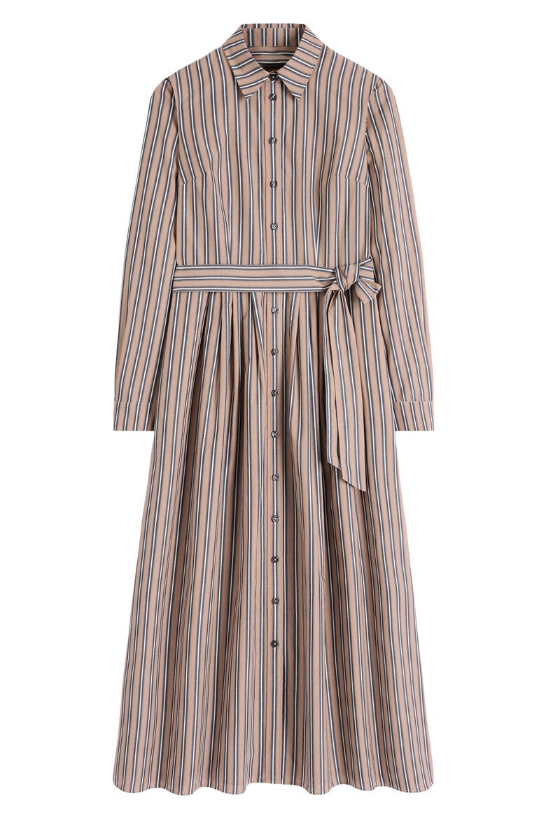Striped Cotton Shirt Dress, Alternate, color, CAMEL, NAVY TRAM STRIPE