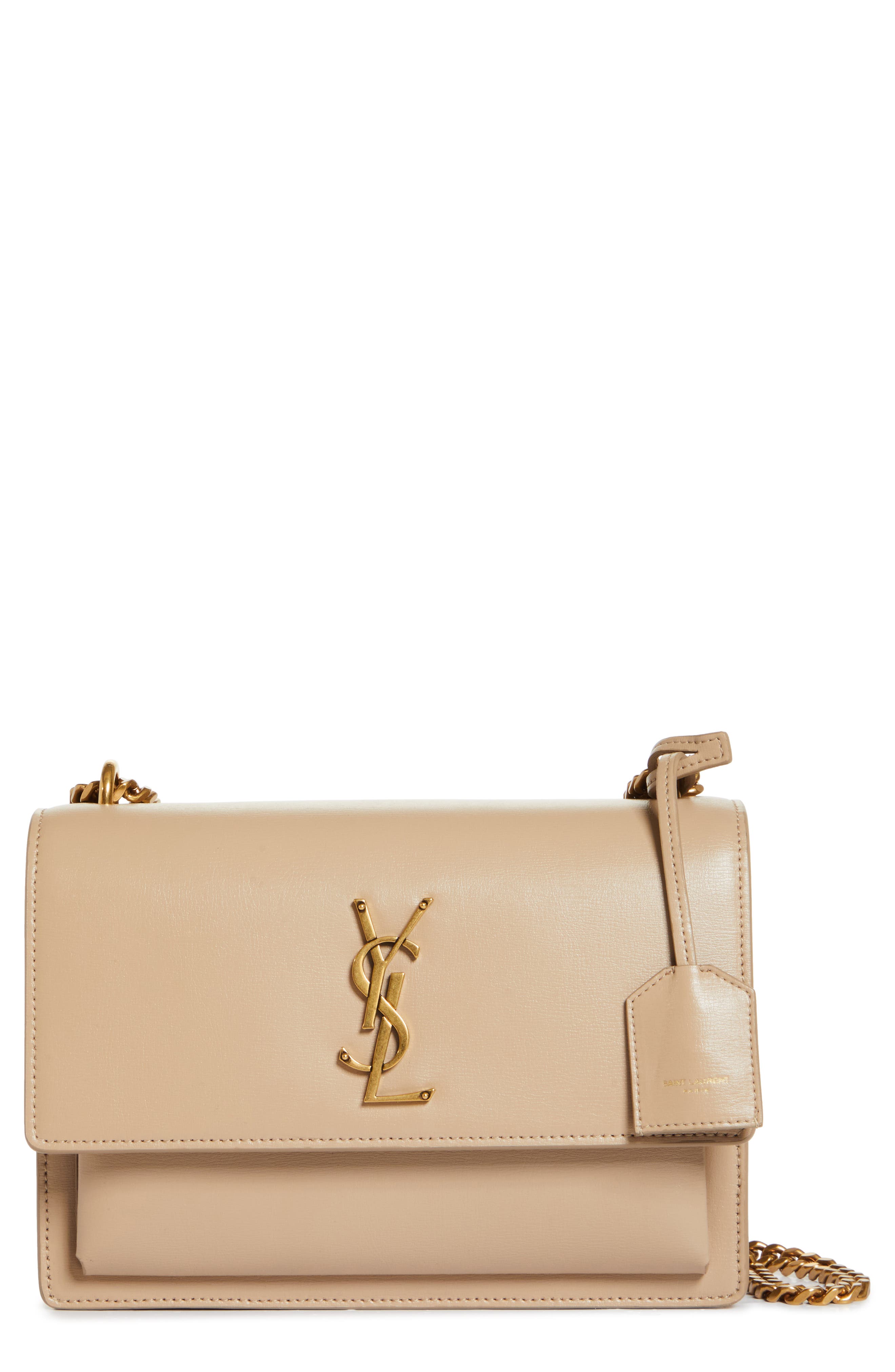 Medium Sunset Leather Shoulder Bag, Main, color, DARK BEIGE