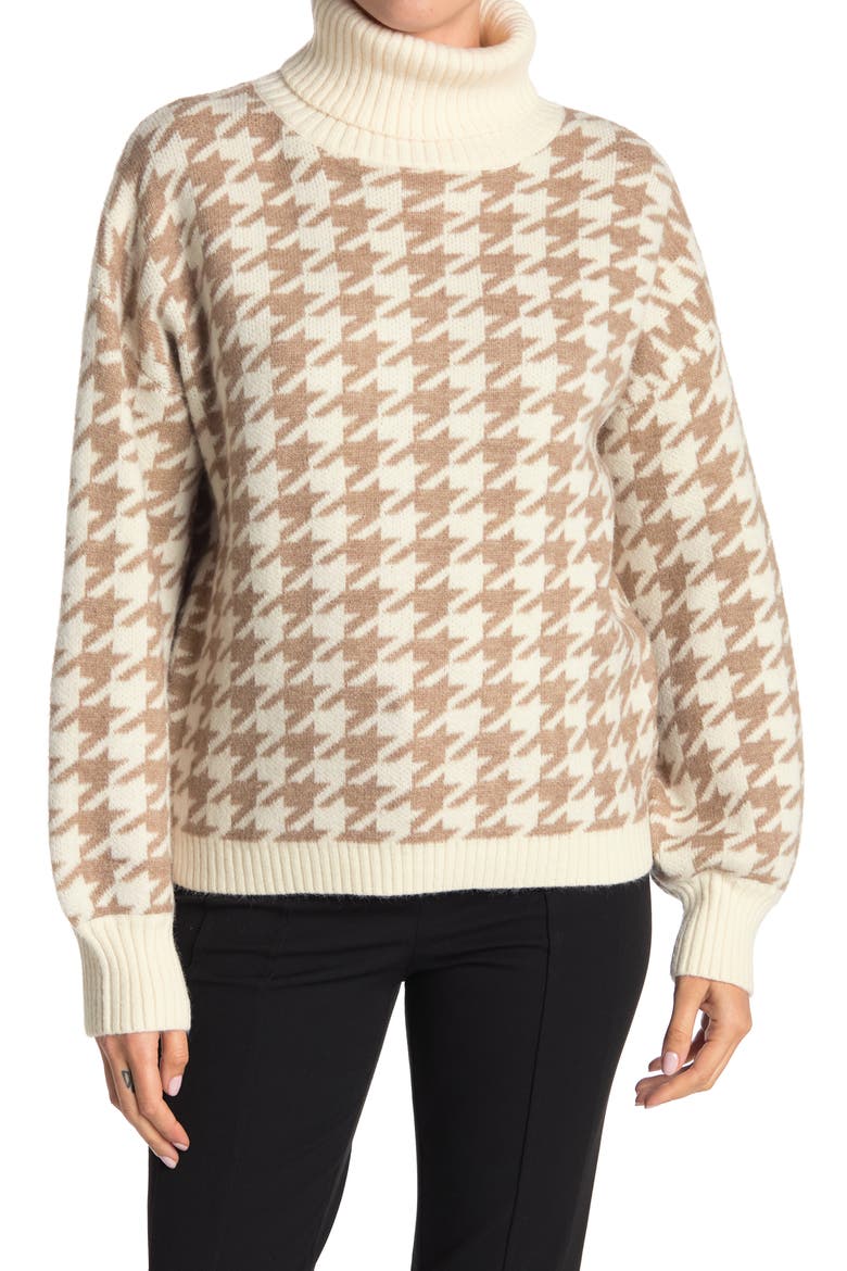 Houndstooth Turtleneck Pullover Sweater, Main, color, CAMEL/IVORY