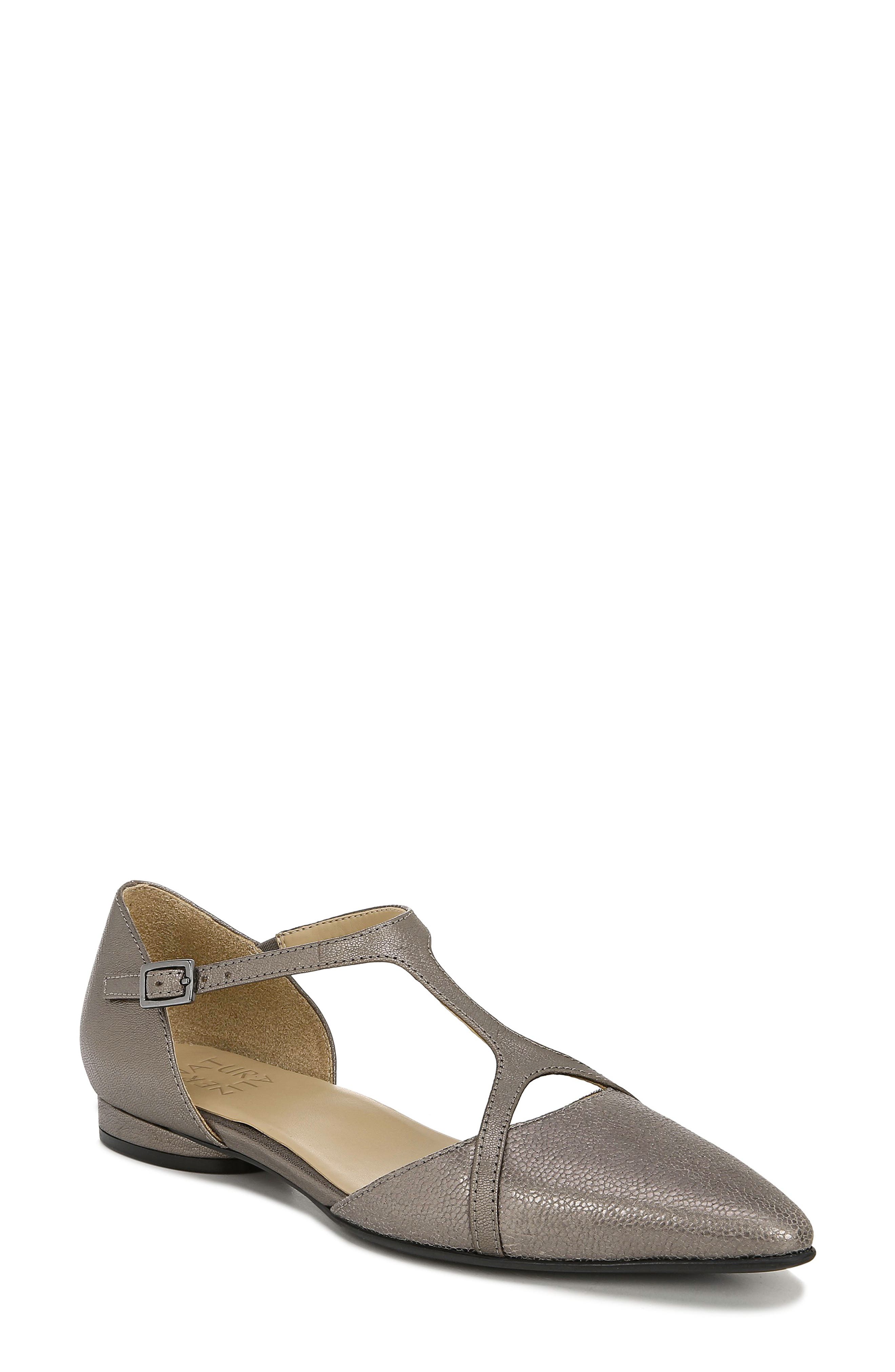 Hana Pointed Toe Flat, Main, color, PEWTER LEATHER