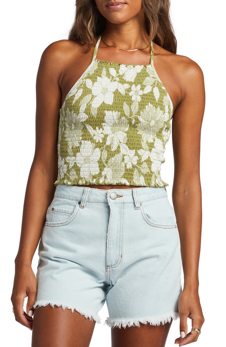 Billabong Smocked Floral Halter Crop Top, Main, color, 