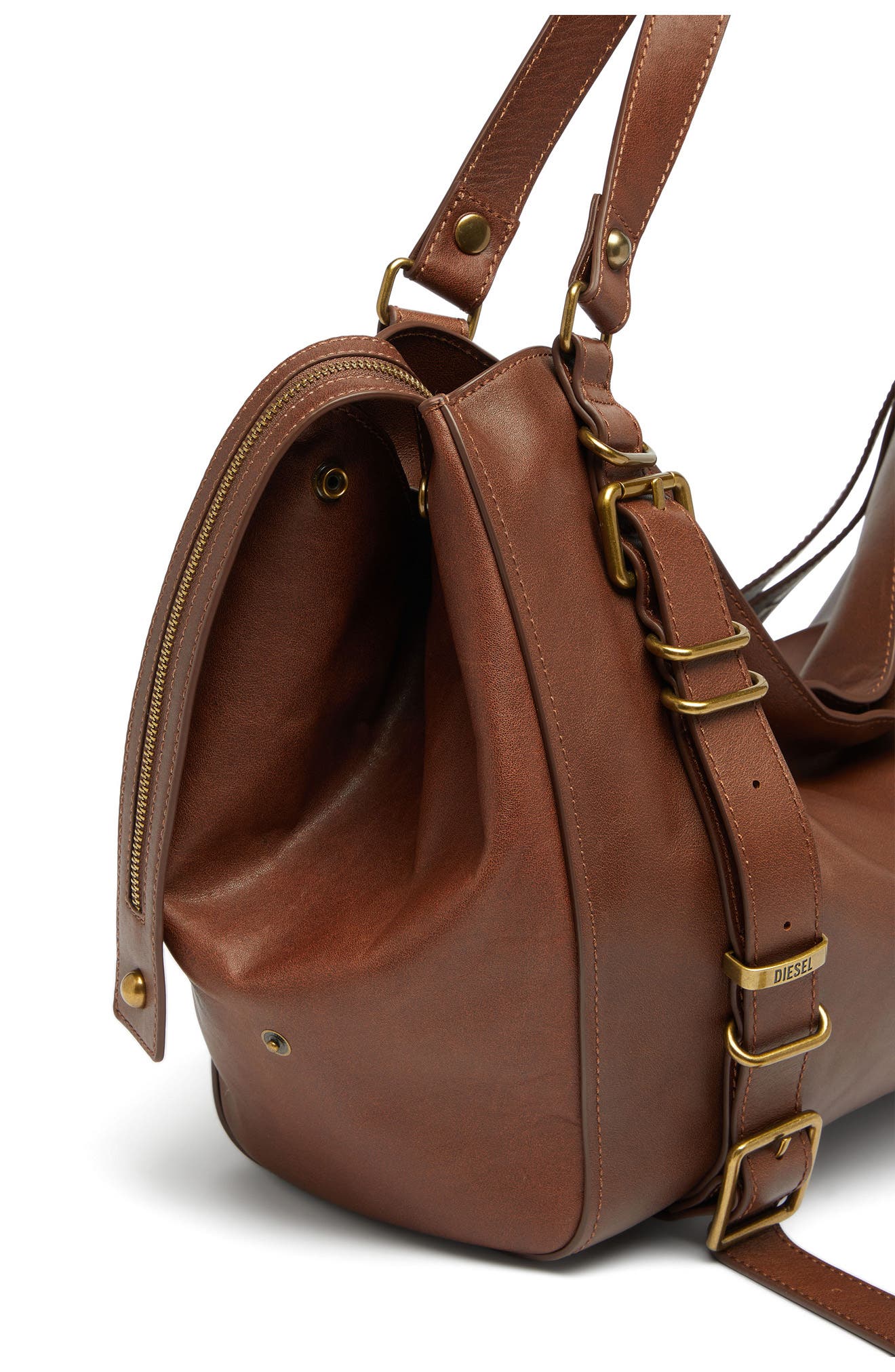 D-One Top Handle Leather Bag, Alternate, color, BROWN