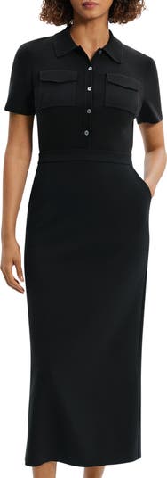 Theory Button Front Mixed Media Crepe Dress | Nordstromrack