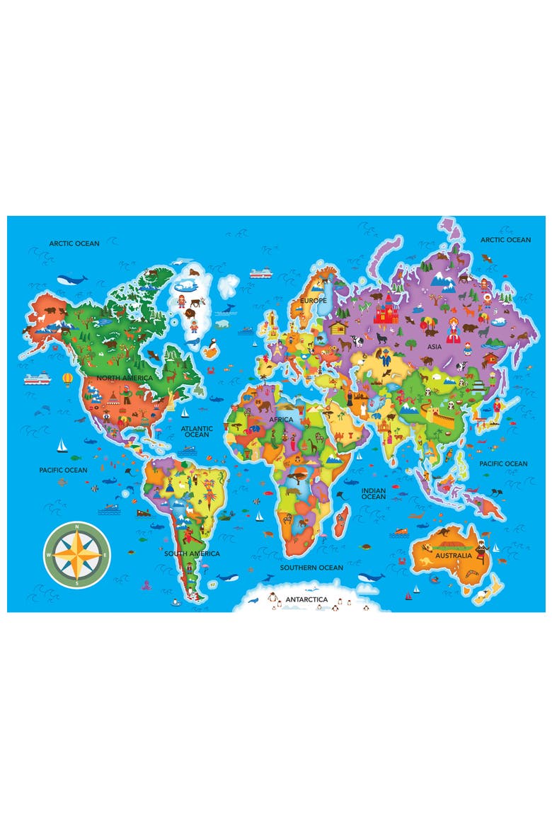 Explorer World Map 60 Piece Puzzle, Alternate, color, Multicolor