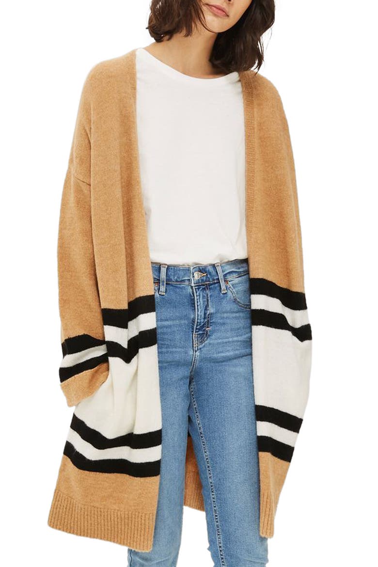 Stripe Colorblock Cardigan, Main, color, CAMEL MULTI