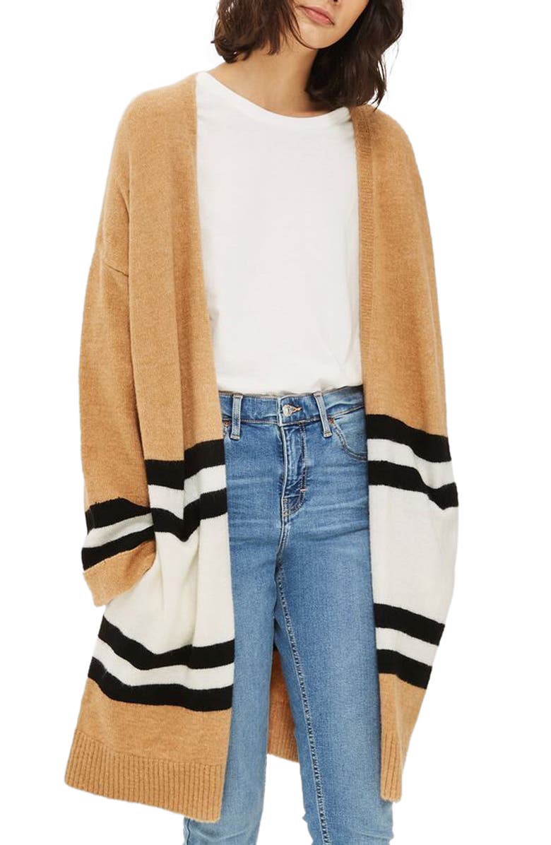 Topshop Stripe Colorblock Cardigan, Main, color, 
