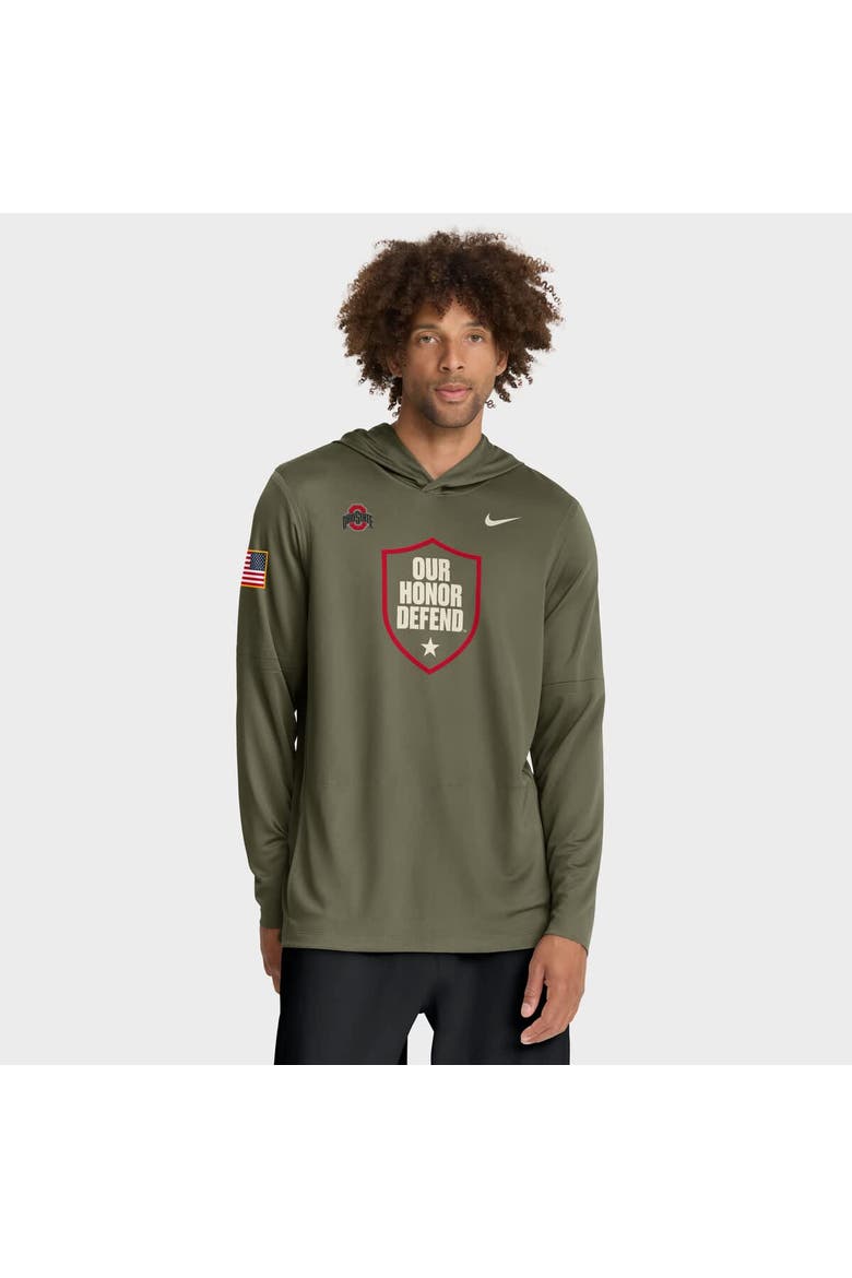 Men's Nike Olive Ohio State Buckeyes 2025 Military Appreciation Dri-FIT Long Sleeve Hoodie T-Shirt, Main, color, Olive