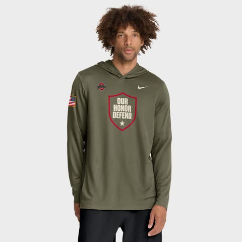 Men's Nike Olive Ohio State Buckeyes 2025 Military Appreciation Dri-FIT Long Sleeve Hoodie T-Shirt