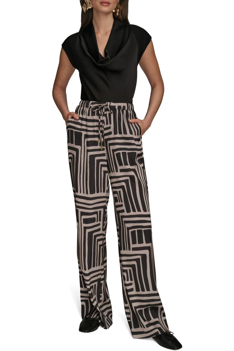 Geo Print Wide Leg Pants, Alternate, color, BLACK/ SAND