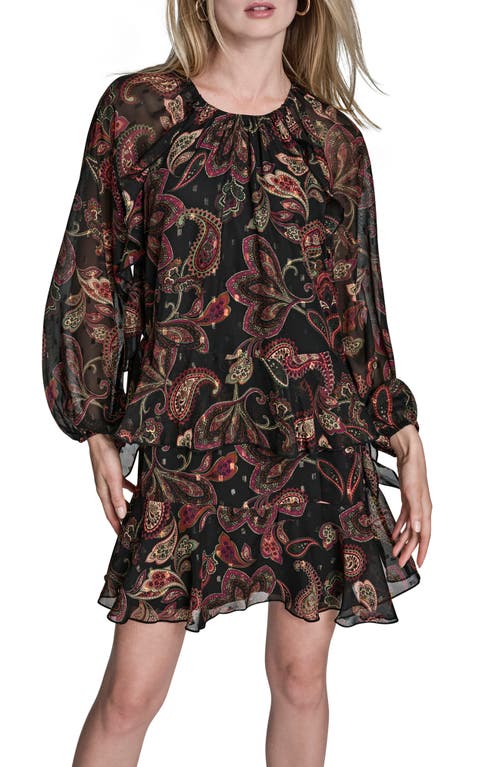 Bcbg Print Ruffle Long Sleeve Minidress In Brown