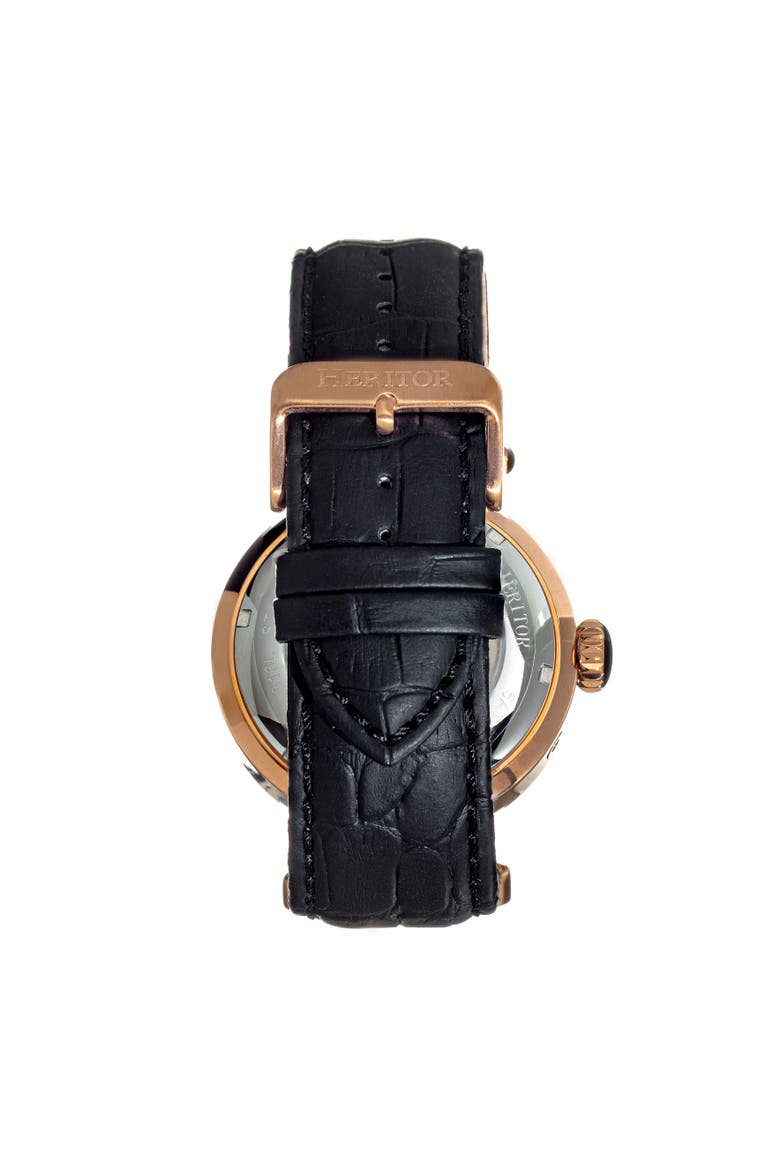 Ganzi Semi-Skeleton Leather-Band Watch, Alternate, color, Rose Gold