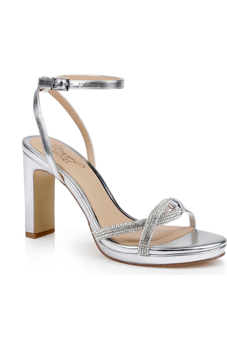 Jewel Badgley Mischka Fila Ankle Strap Platform Sandal, Main, color, Silver Leather