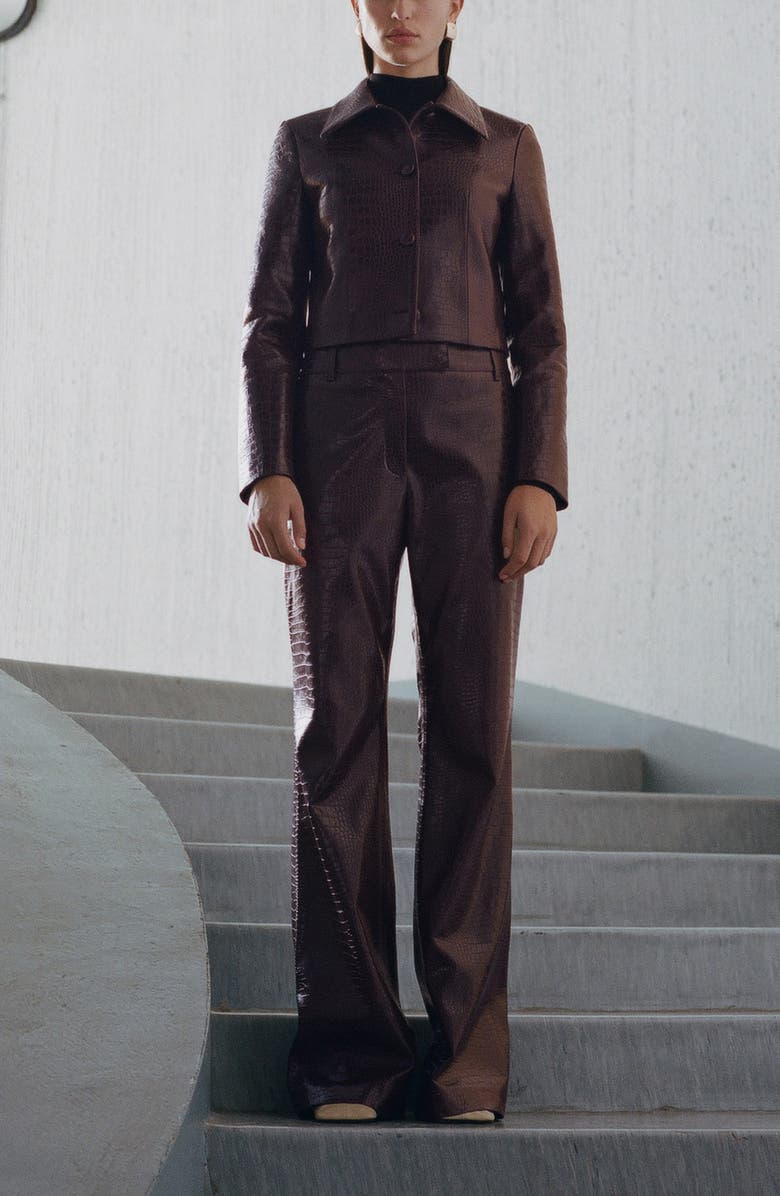 MANGO Doris Croc Embossed Faux Leather Jacket, Alternate, color, 