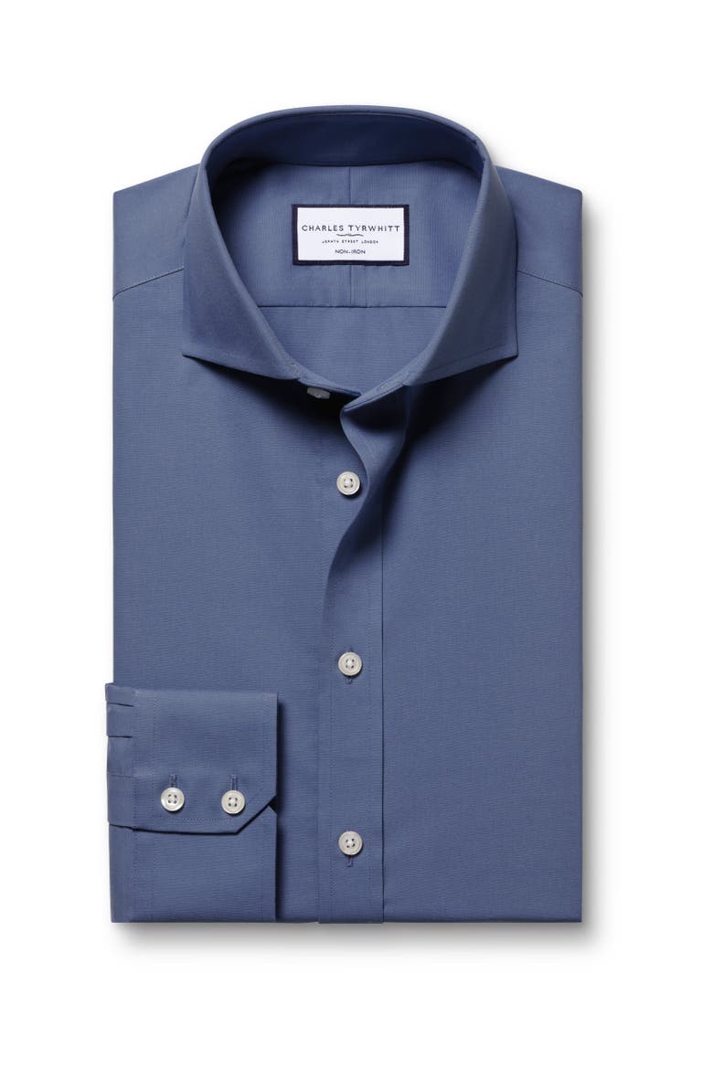 Non-Iron stretch Poplin Shirt, Alternate, color, Ocean Blue