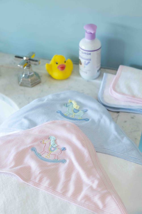 Florence Eiseman Stripe Knit Towel Set With Rocking Horse In Multi