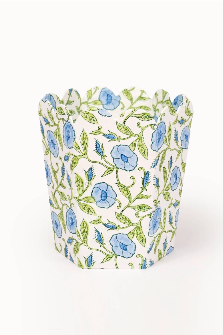 Block Print Storage Waste Basket Inaya Collapsible, Main, color, Blue