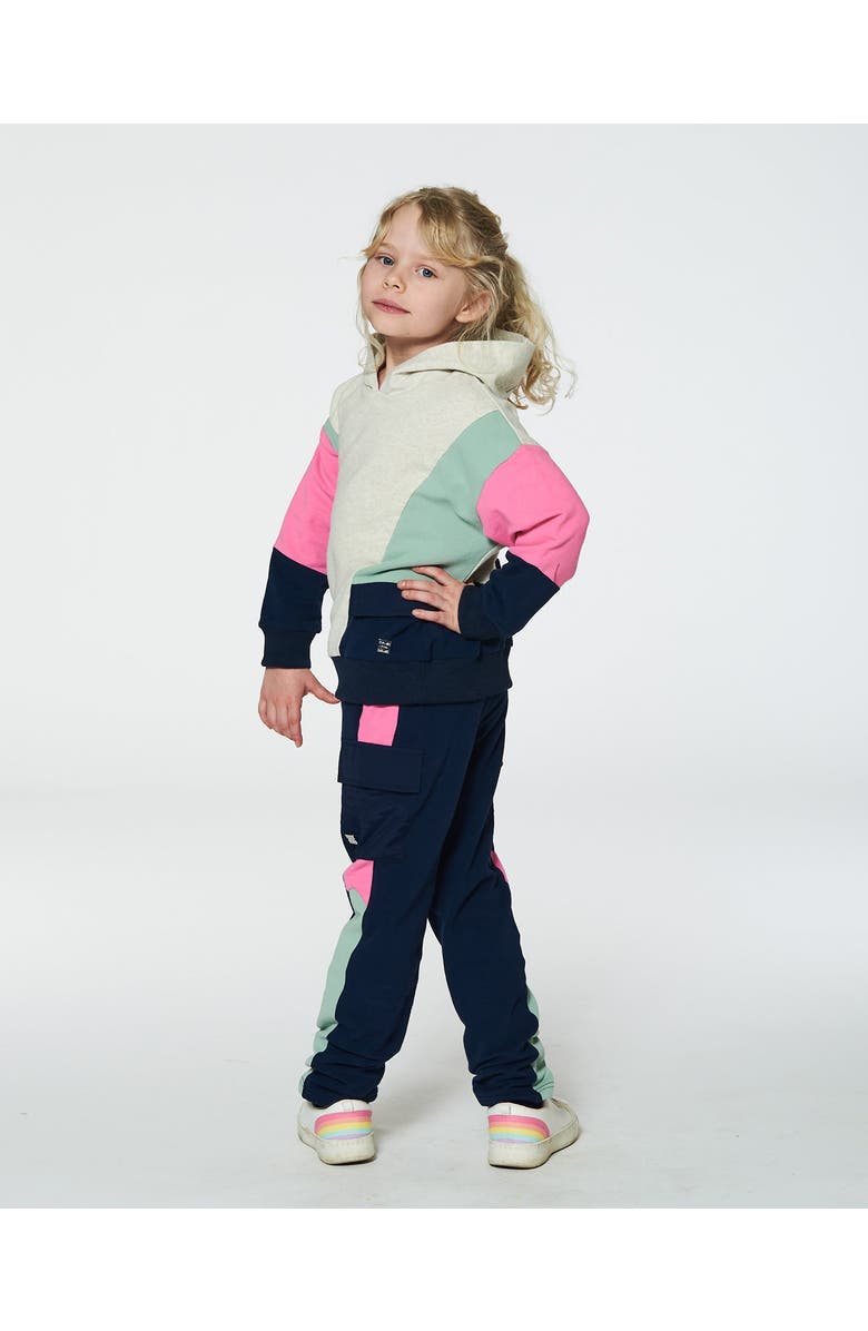 Deux par Deux Girl's Hooded Sweatshirt Colorblock Beige, Navy And Pink, Alternate, color, 