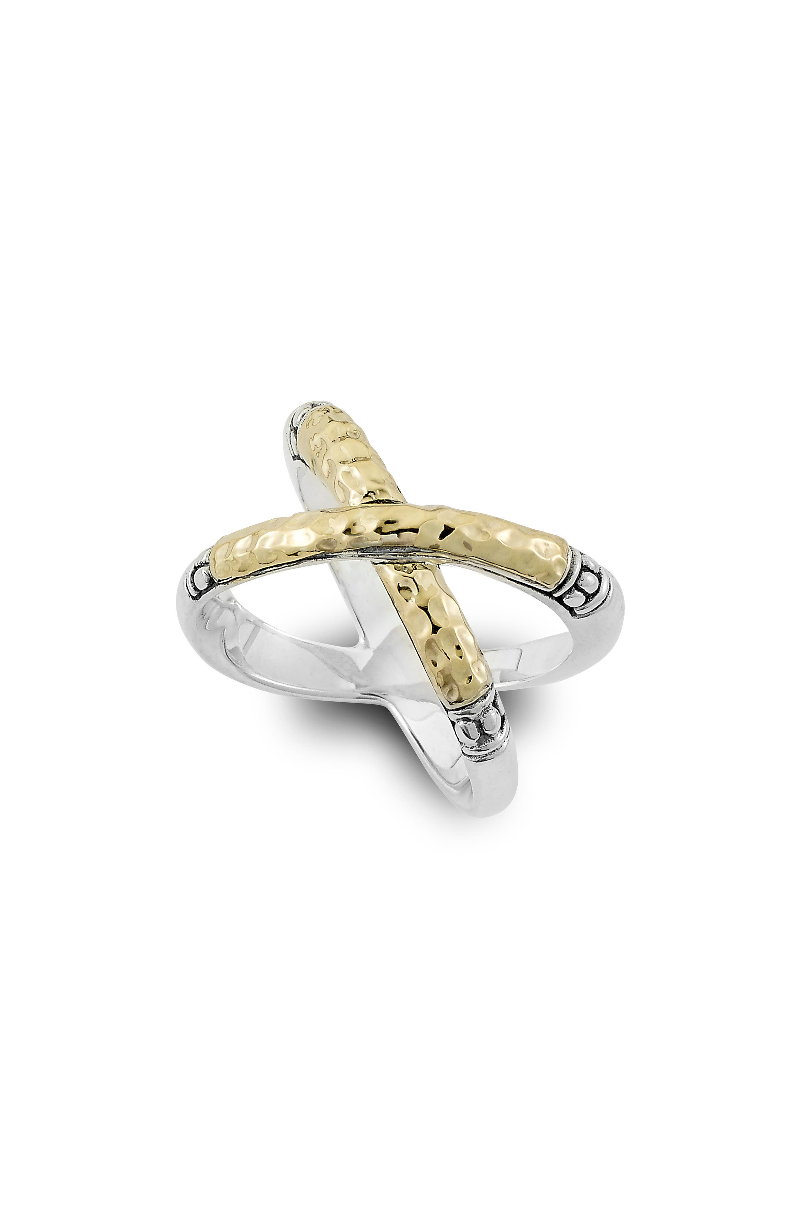 SAMUEL B. Hammered 18K Gold Sterling Silver X Ring